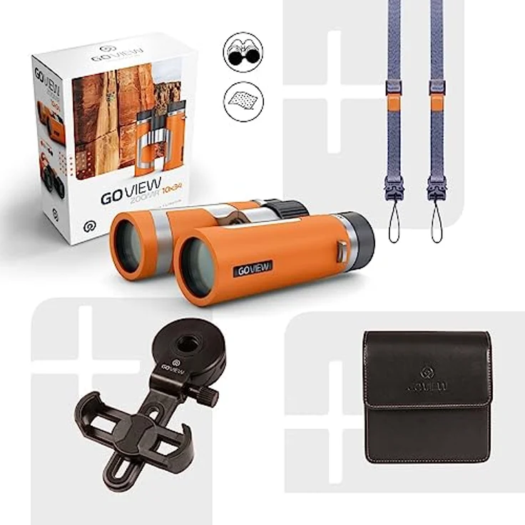 GoView ZOOMR 10x34 Kompaktes, portables Fernglas (Magnesiumgehäuse, 10-Fach Zoom, inkl. Smartphone-Adapter & Zubehör) Sunset Orange – Bild 4