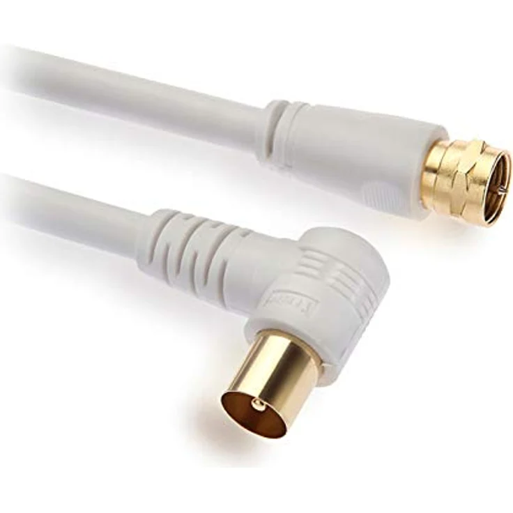 Aukson P96C Koaxial Kabel 1,5m – 90° Winkel F-Stecker auf IEC Antenne, HDTV Satellitenkabel für DVB-S/DVB-C, Weiß, hohe Signalübertragung und flexible Anwendung – Bild 1