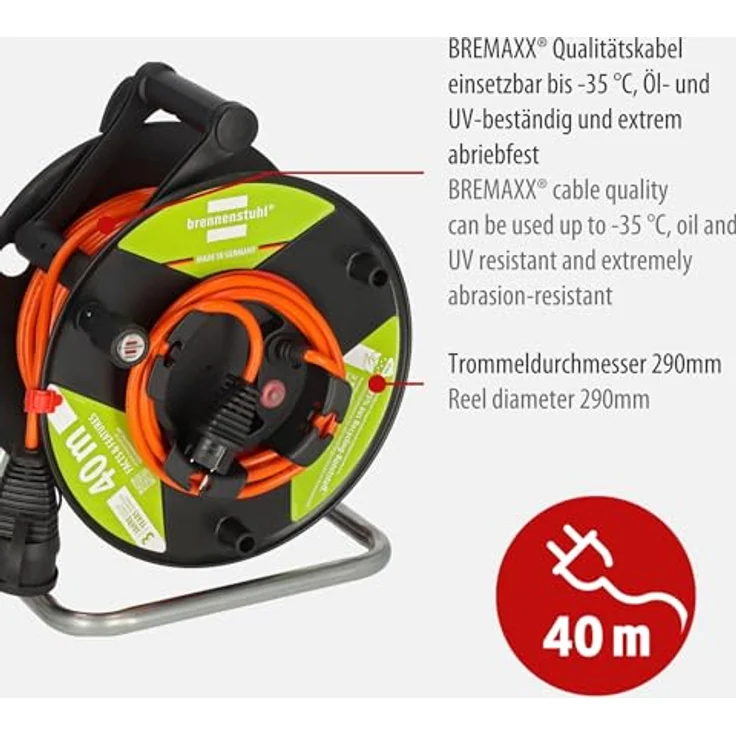 Brennenstuhl Garant G Bretec IP44 Gartenkabeltrommel mit recycelten Kunststoff-Komponenten, 40m Kabel in orange, Made in Germany – Bild 4
