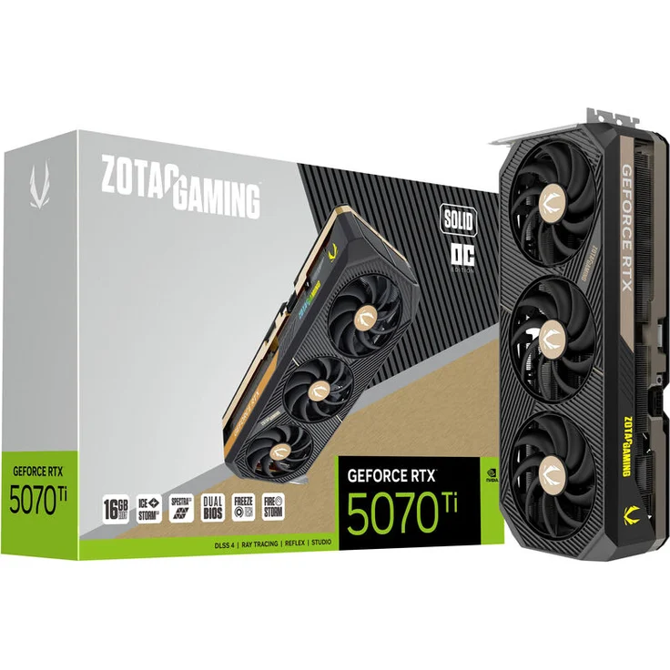 ZOTAC GAMING GeForce RTX 5070 Ti Solid OC, 16384 MB GDDR7 Grafikkarte mit RGB-LED-Beleuchtung, schwarz – Bild 1