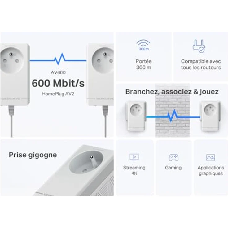 Mercusys MP300P KIT CPL-Adapter 600 Mbps, 1 Port mit integrierter Steckdose Typ F, 2er Pack, ideal für Multi-TV-Service, Plug-and-Play Installation, kompatibel mit allen Routern – Bild 4