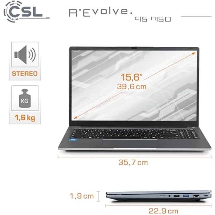 CSL R'Evolve C15 v4, 15,6" Notebook mit Intel N100, 16 GB RAM, 4000 GB SSD, Windows 11 Home, grau – Bild 2