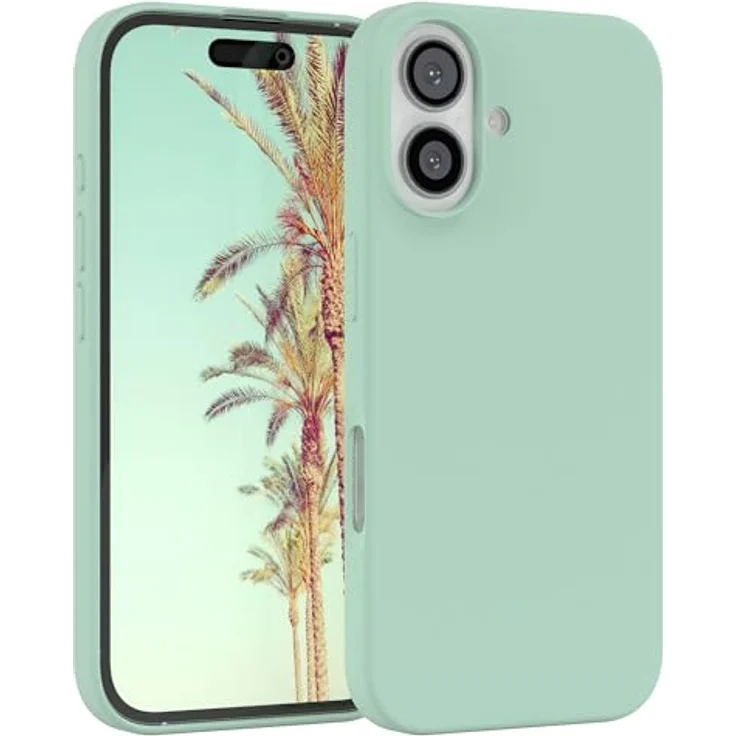 EAZY CASE Premium Silikon Handyhülle für iPhone 16, Slimcover mit Kameraschutz und Innenfutter, mint grün – Bild 1