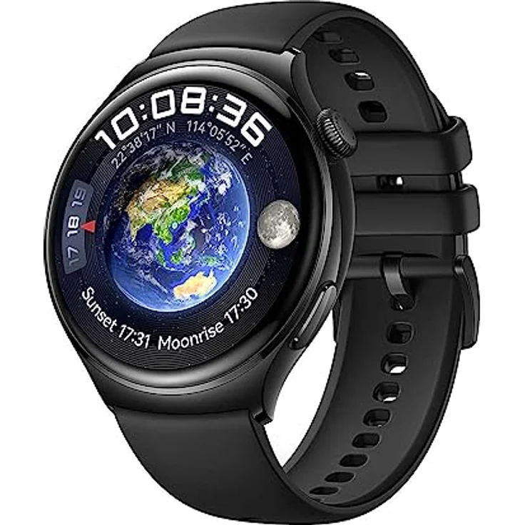 HUAWEI Watch 4 Active, 3D-gewölbtes Glas- und Edelstahlgehäuse, 1,5" LTPO-AMOLED-Farbdisplay, schwarzes Fluoroelastomer-Armband, Gesundheitsschnellcheck mit 7 Parametern, eSIM Telefonie, deutsche Version – Bild 1