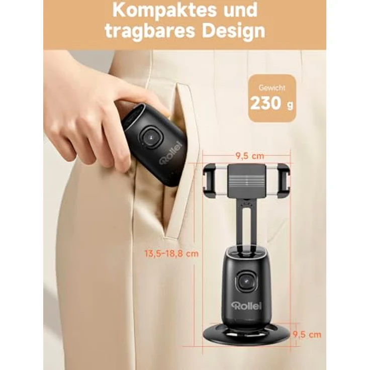 Rollei Easy Creator Desktop AI, Stativ mit AI-Tracking, Gestensteuerung und 360°-Drehung, kompaktes Design für Streaming und Präsentationen – Bild 5