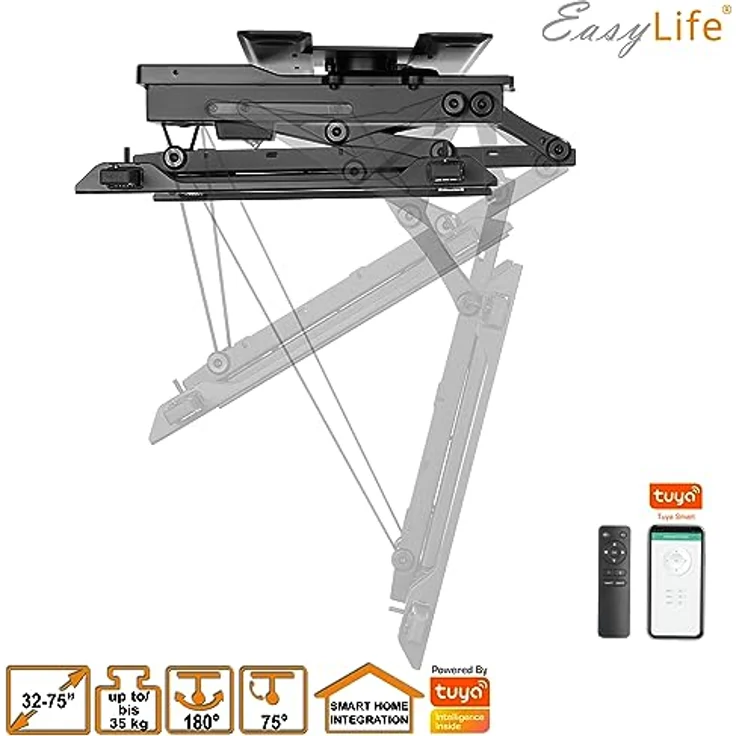 EasyLife TV Deckenhalter elektrisch drehbar für 32-75 Zoll, VESA bis 600x400, smarte Steuerung mit Fernbedienung, schwarz – Bild 4