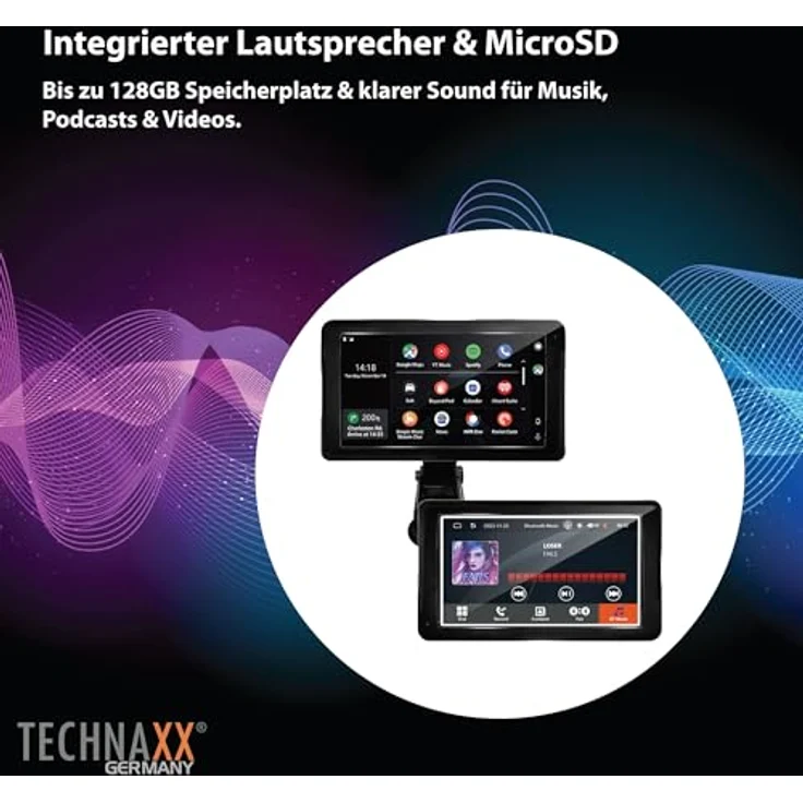 Technaxx TX-320, Wireless Car Play & Android Auto Display 7", Bluetooth 5.0, FM-Transmitter, AUX-Ausgang, eingebauter Lautsprecher, MicroSD-Steckplatz, Armaturenbrett-/Windschutzscheibenhalterung – Bild 7