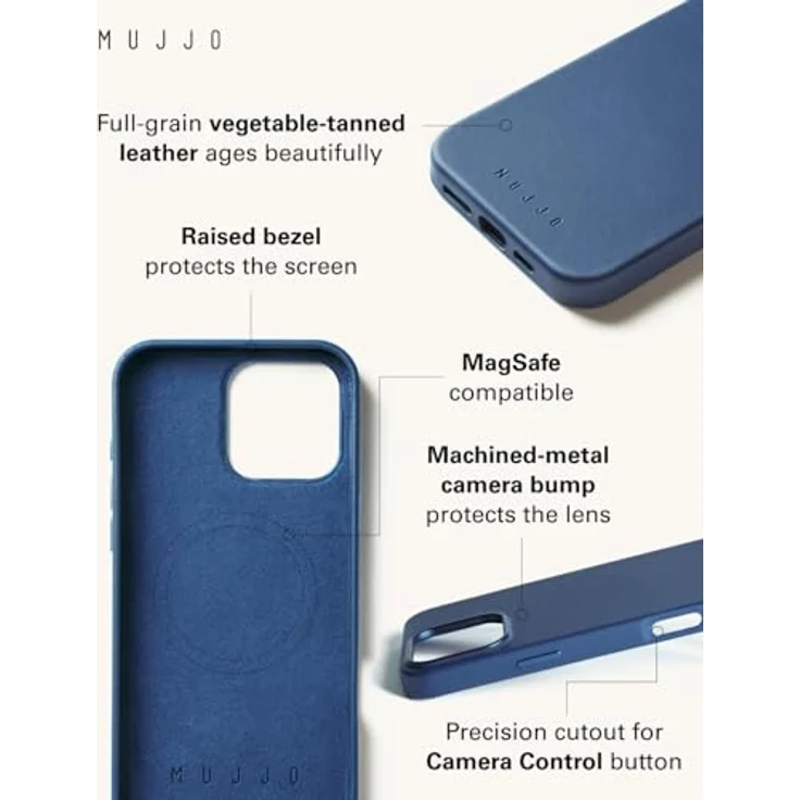 Mujjo Leather Case iPhone 16 Pro Max Blau - Premium Lederhülle mit MagSafe-Unterstützung – Bild 3