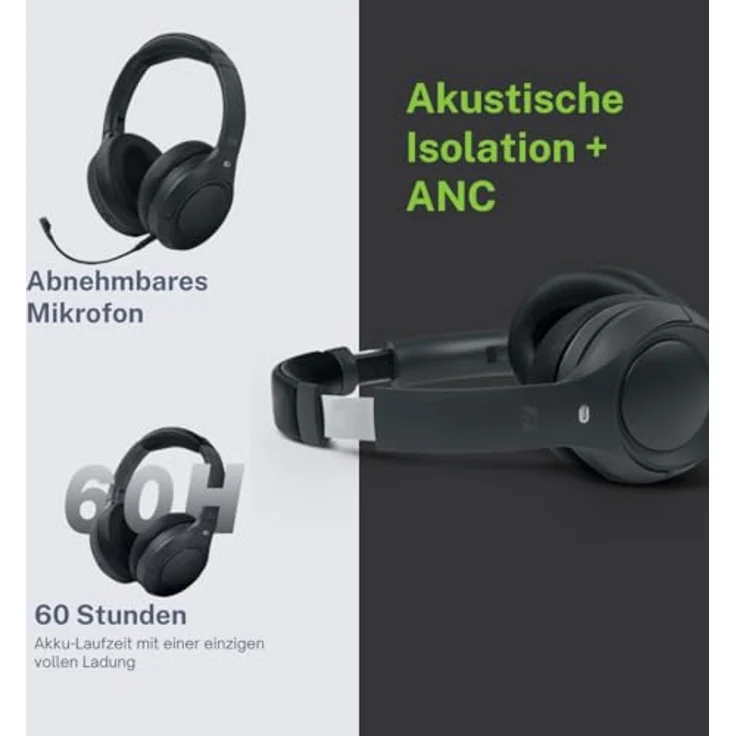 MUSE M-295 ANC Bluetooth-Stereo-Headset, Over-Ear mit 35 dB Active Noise Cancelling, 40 Stunden Spielzeit, doppeltem Mikrofon und Tragetasche – Bild 5