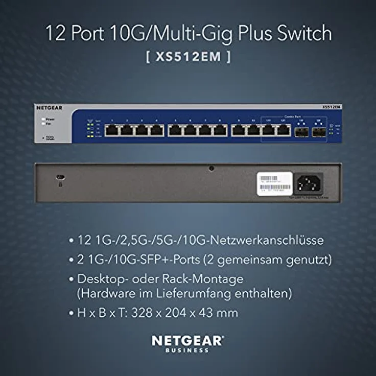 Netgear XS512EM 12-Port 10G Multi-Gigabit LAN Switch Smart Managed Pro (mit 2x 10G-SFP+, Desktop- oder Rack-Montage mit ProSAFE Lifetime-) grau – Bild 2
