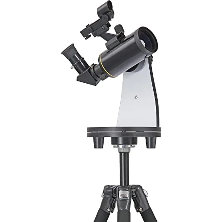 Omegon Dobson Teleskop MightyMak 60 Titania, kompaktes Teleskop mit vergüteter Frontlinse, hochglanz schwarz mit Goldsteifen, inkl. Tischstativ und Tasche – Bild 1