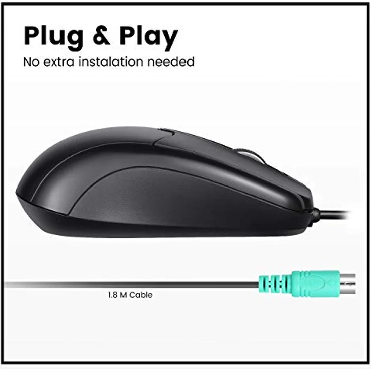 Perixx Perimice-209 P Kabelgebundene PS2-Maus mit 1000 DPI, Schwarz – Bild 5
