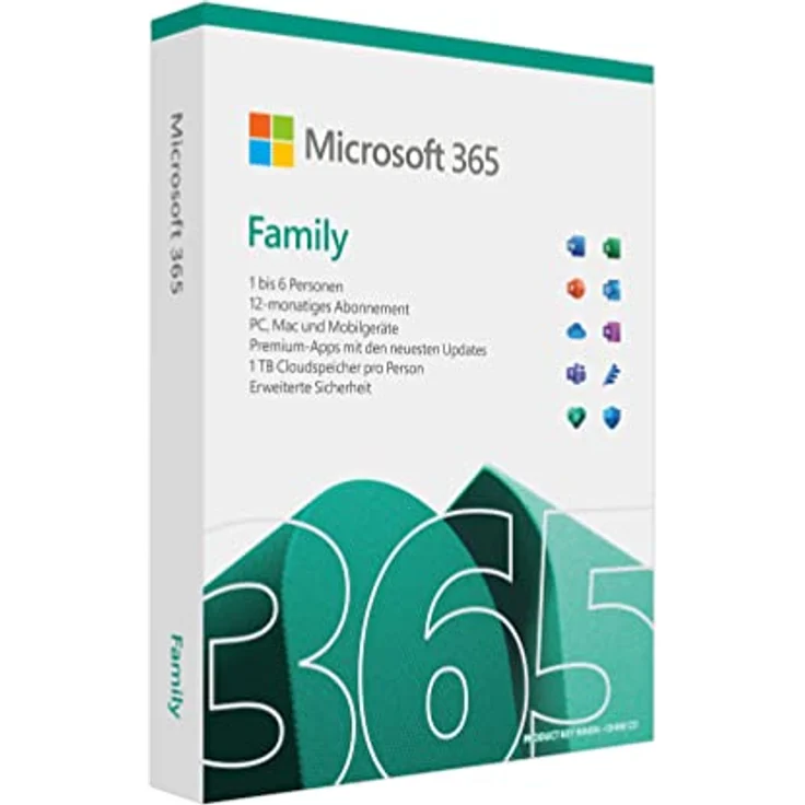 Microsoft 365 Family (inkl. Microsoft Defender) | 6 Nutzer | Mehrere PCs/Macs, Tablets und mobile Geräte | 1 Jahresabonnement |Box – Bild 1