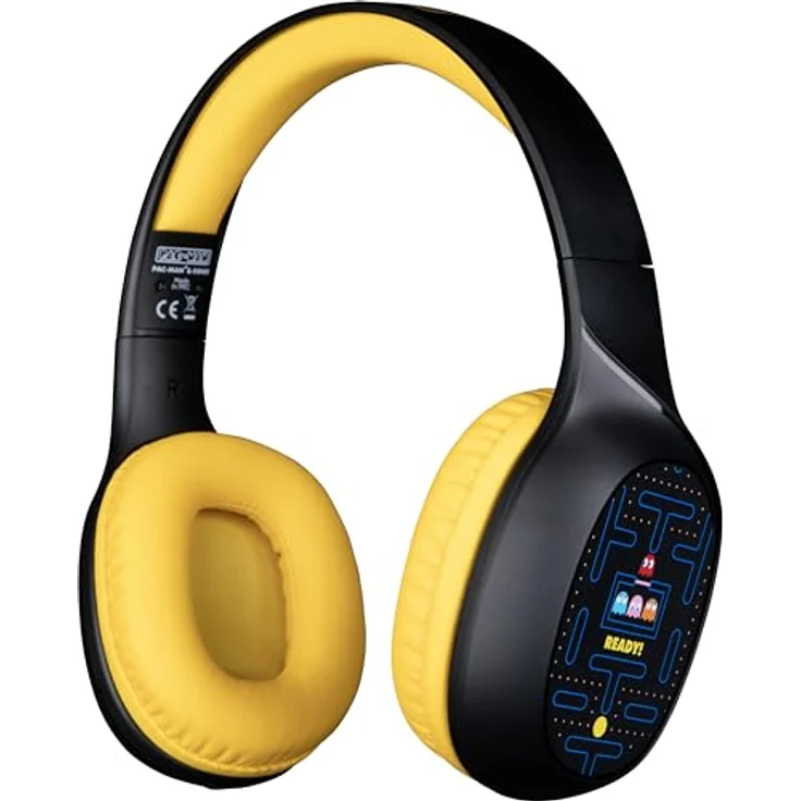Konix Pac-Man Kabellose Bluetooth 5.3-Kopfhörer – 30 Stunden Akkulaufzeit – 3,5-mm-Klinkenkabel – Schwarz und Gelb – Bild 2