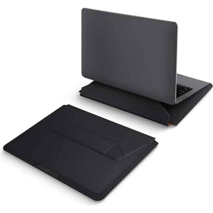 Uniq etui Oslo Laptop Sleeve 14", spritzwasserfeste vegane Lederhülle, Schwarz, mit Magnetverschluss und Ständerfunktion – Bild 2