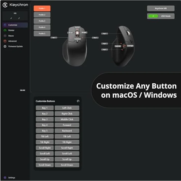 KEYCHRON Keychron M6 8K, Kabellose Ultra Silent Maus mit ergonomischem Design, schwarz – Bild 8