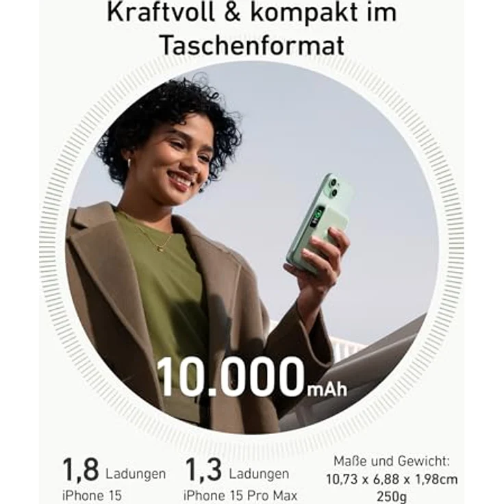 Anker MagGo Power Bank, Qi2-zertifiziertes 15W schnelles MagSafe-kompatibles mobiles Ladegerät, 10.000mAh Akku, Smartes Display & klappbarer Ständer, Für iPhone 15/14/13/12, Inkl. USB-C Kabel – Bild 4