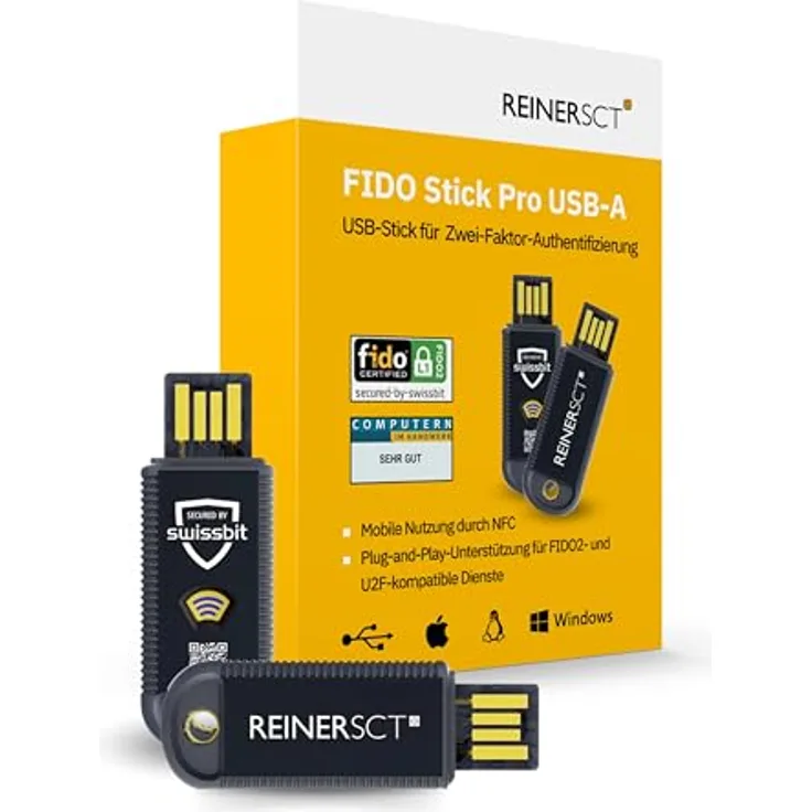 ReinerSCT REINER SCT FIDO Stick Pro USB-A, Speicherkartenlesegerät mit Plug-and-Play, NFC und wasserfestem Gehäuse, Schwarz