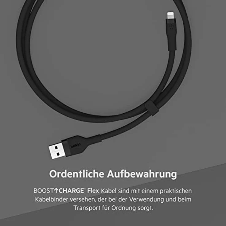 Belkin BoostCharge Flex Silikon-USB-A/Lightning-Kabel, 1 m, MFi-zertifiziertes Ladekabel für iPhone 14/14 Plus, 13, 12, 11, Pro, Max, mini, SE, iPad und andere Geräte – Schwarz – Bild 5