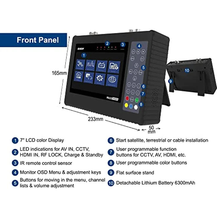 EDISION Multi-Finder Messgerat für Satelliten DVB-S-S2 Terrestrische DVB-T-T2 Kabel DVB-C Signale H.265-HEVC & CCTV-Tester – Bild 4