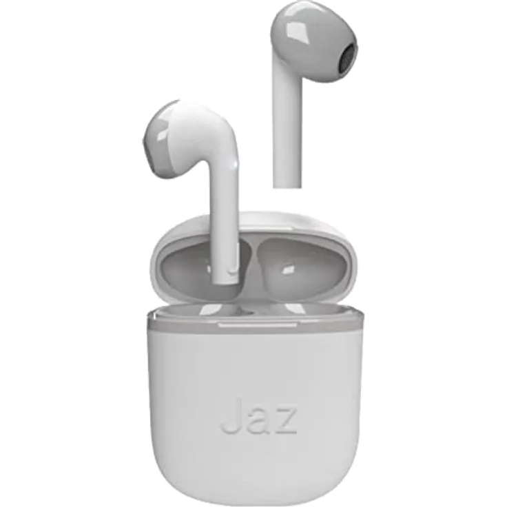 JAZ SBS Silk True Wireless Stereo In-Ear Kopfhörer mit Ladehülle, integriertes Mikrofon, für Musik, Anrufe, Sprachassistent, 5 aufeinanderfolgende Stunden, Weiß, Einzigartige