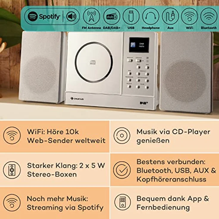auna Connect Vertical Internetradio 2x5 Watt RMS CD IR-UKW-DAB+ Spotify BT weiß – Bild 2
