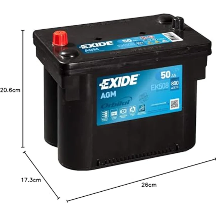Exide EK508, Starterbatterie AGM mit 50 Ah und 800 A Kälteprüfstrom, 12 V – Bild 3