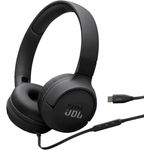 JBL Tune 520C, kabelgebundene On-Ear-Kopfhörer mit Mikrofon, Pure Bass Sound, EQ-Presets, USB-C-Anschluss, faltbares Design, Schwarz