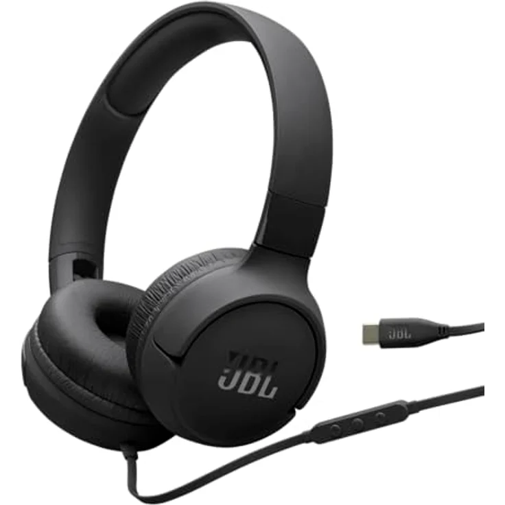 JBL Tune 520C, kabelgebundene On-Ear-Kopfhörer mit Mikrofon, Pure Bass Sound, EQ-Presets, USB-C-Anschluss, faltbares Design, Schwarz – Bild 1