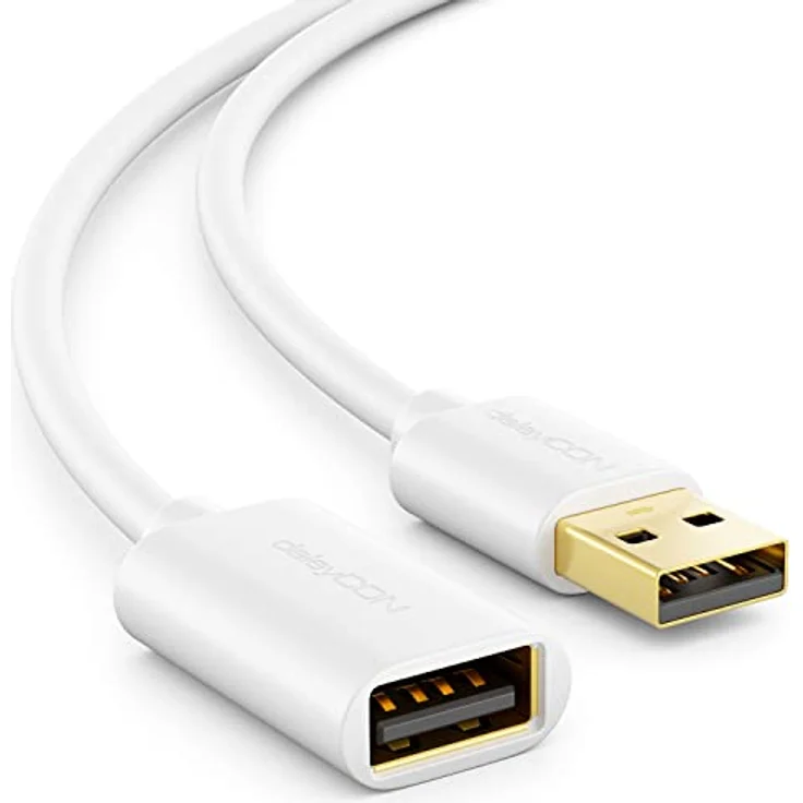 deleyCON 5m USB 2.0 Verlängerungskabel, USB-A auf USB-A, Hochgeschwindigkeit bis 480 Mbps, Weiß – Bild 1