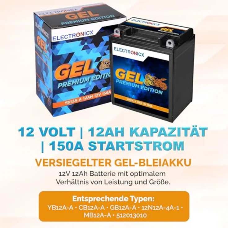 Electronicx GEL-YB12A-A GEL Motorradbatterie 12Ah 12V, wartungsfrei, auslaufsicher, vibrationsfest für Motorrad, Roller, Quad und Jetski – Bild 5