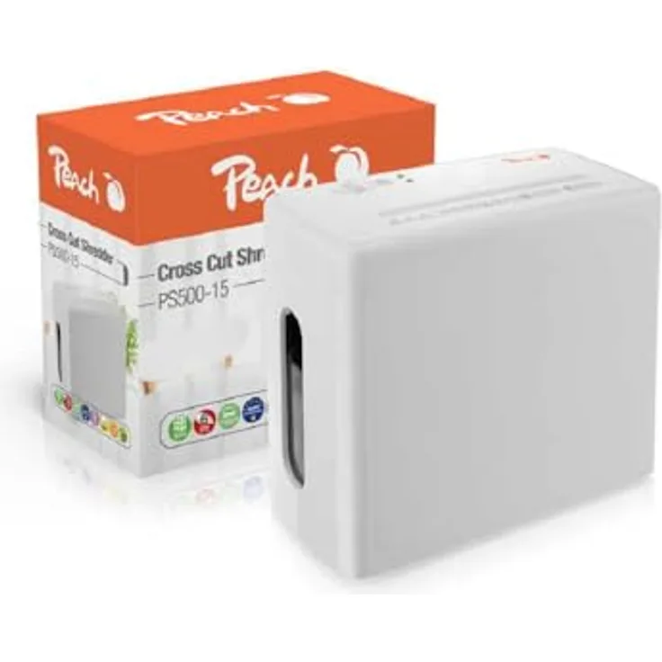 Peach PS500-15 Aktenvernichter Kreuzschreddern 74 dB 21 cm Schwarz, Heftklammern Papierschredder