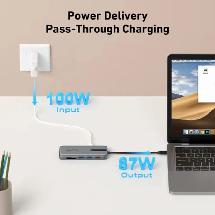 USB C Hub 4K@60Hz, 100W PD, Ethernet RJ45, 10Gbps USB-C/A 3.2Gen 2, MicroSD & SD Kartenleser, 2 USB 3.0, 9-in-1 GIISSMO USB C Hub Kompatibel mit MacBook M1 M2, HP Dell Lenovo Laptops und mehr – Bild 4