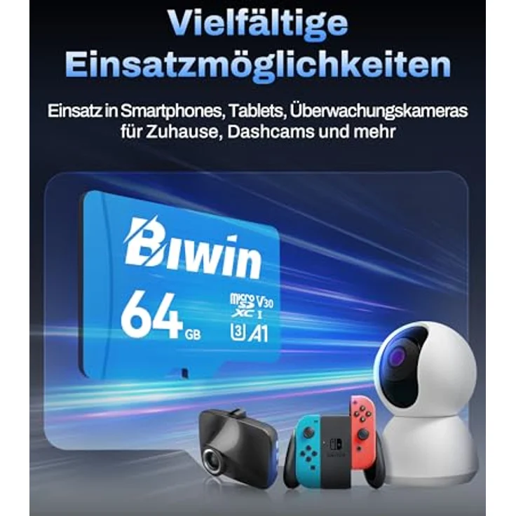 Biwin MS100 MicroSDXC UHS-I Speicherkarte 64GB, Lesegeschwindigkeit bis zu 100MB/s, A1 V30 U3, optimal für 4K UHD Videos und kompatibel mit Smartphones/Tablets/Digitalkameras – Bild 4
