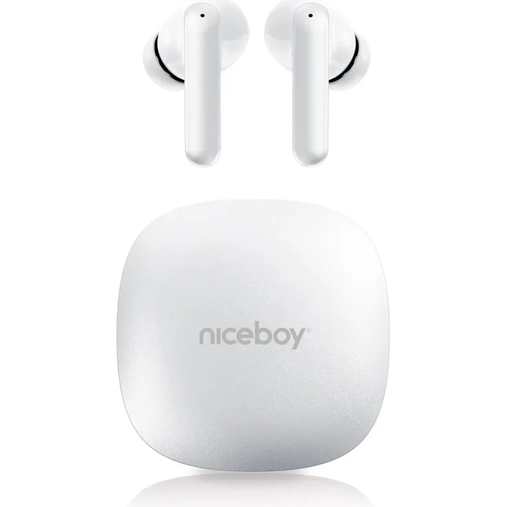 Niceboy HIVE Pins Pro 4, Kabellose Ohrhörer mit ANC, Bluetooth 5.4, 48h Akkulaufzeit, IP54, Weiß