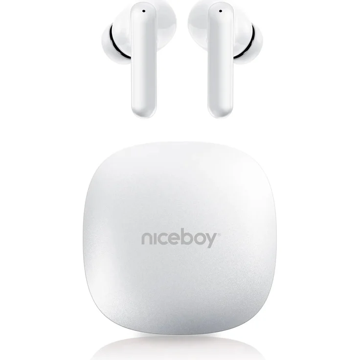 Niceboy HIVE Pins Pro 4, Kabellose Ohrhörer mit ANC, Bluetooth 5.4, 48h Akkulaufzeit, IP54, Weiß
