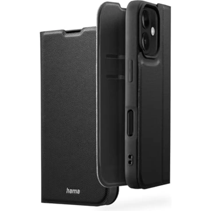 Hama Handyhülle für iPhone 16 (Handytasche zum Aufstellen, Etui mit Kartenfach, extra Schutz von Display und Kamera, mit Magnet, Klapphülle, weich, Anti Fingerabdruck) schwarz – Bild 1