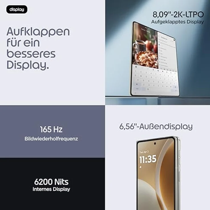 Motorola razr fold 512GB Smartphone, 8.09 Zoll 2K Display, Weiß, DXOMARK Kamera, faltbares Design – Bild 3