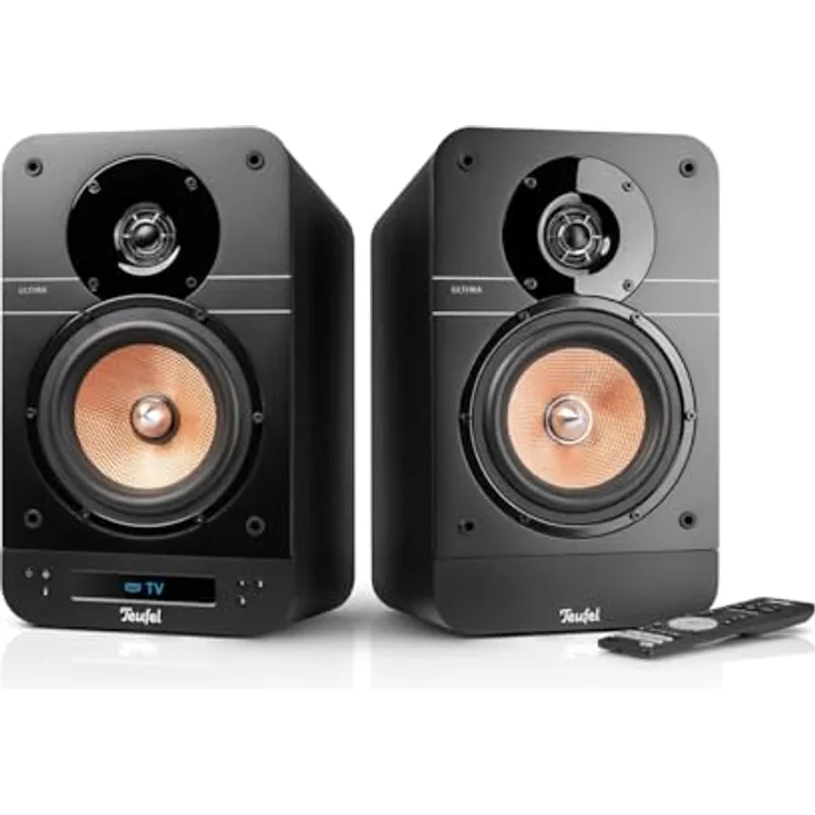 Teufel Ultima 25 AKTIV - Aktives Regallautsprecher - Paar mit integriertem AV-Receiver, Dolby Audio, DAB+ und FM Radio, Bluetooth 5.0 aptX, HDMI ARC CEC, Touch Slider - schwarz