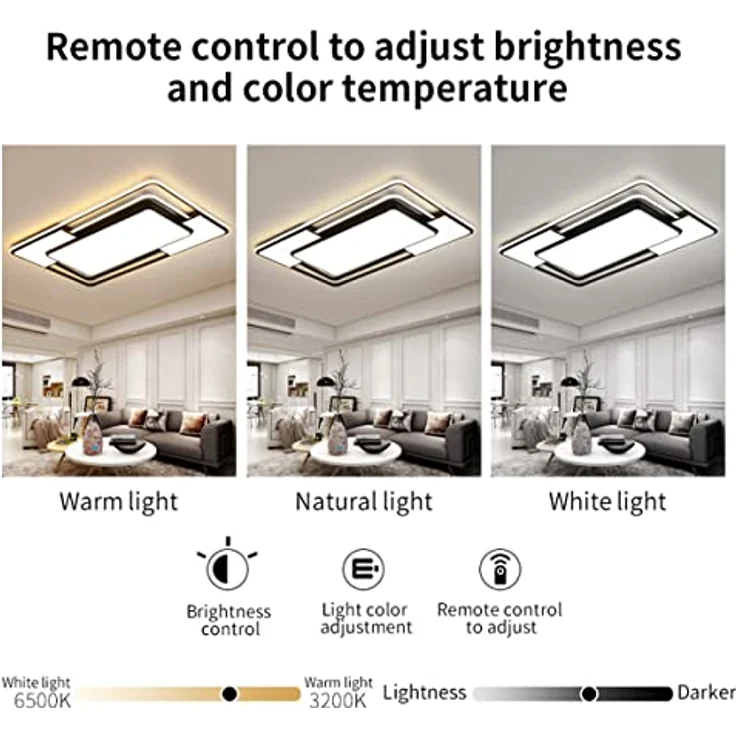 Natsen 150W Deckenlampe LED Deckenleuchte, voll dimmbar mit Fernbedienung, Rechteckige Leuchte für Büro Schlafzimmer Wohnzimmer Arbeitzimmer, Schwarz – Bild 2