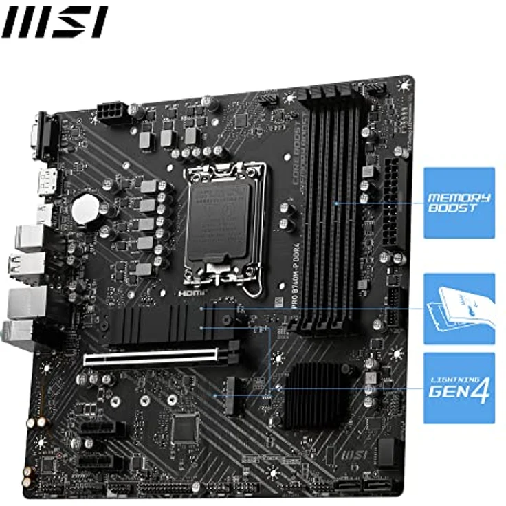 MSI PRO B760M-P DDR4 Mainboard, Unterstützt Intel 12th und 13th Gen Core Prozessoren, LGA 1700, DDR4 Memory Boost 4800+MHz/OC, PCIe 4.0 x16 Slot, M.2 Gen4 Slots, Micro-ATX – Bild 3