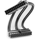 deleyCON 24-Pin ATX Netzteil Kabel Verlängerung 30cm - 18 AWG, robustes Nylon, Stecker auf Buchse, Schwarz Weiß