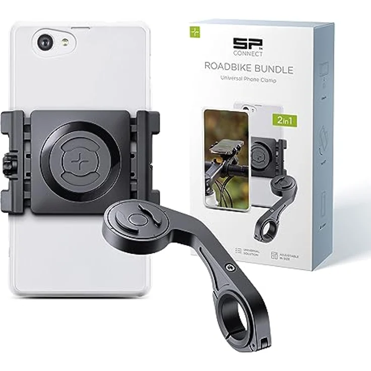 SP Connect Roadbike Bundle Universal Clamp SPC+, Smartphone Halterung mit Handlebar Mount und Weather Cover, Schwarz – Bild 1