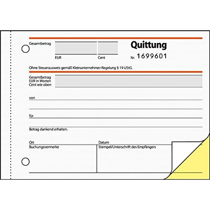 Sigel Quittungsblock SD 120, A6 quer, selbstdurchschreibend, Kleinunternehmer ohne MwSt. – Bild 2