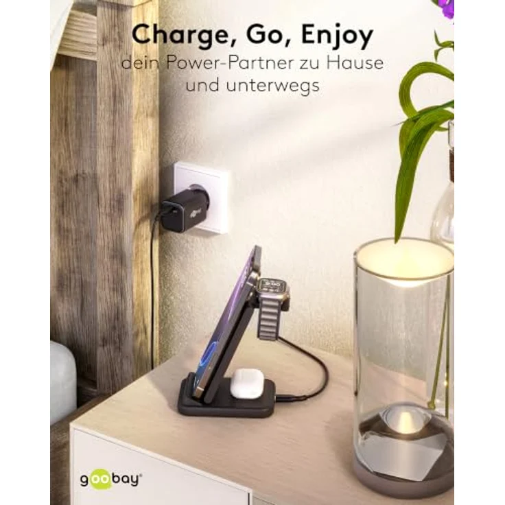 Goobay Kabelloses 3in1-Ladegerät, 15 W, induktive Ladestation für Smartphone, Smartwatch und Earbuds, kompatibel mit Qi und Schnellladung – Bild 4