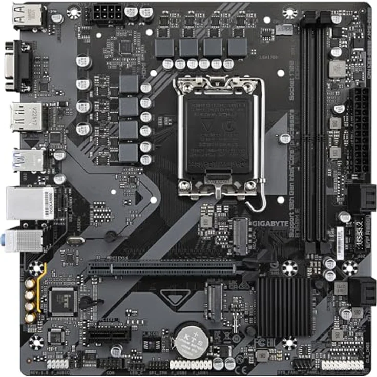 Gigabyte B760M E Mainboard - Unterstützt Intel Core Prozessoren der 14. Generation, 6+1+1 Phasen VRM, bis zu 7200 MHz DDR5 (OC), 2xPCIe 4.0 M.2, 1 GbE LAN, USB 3.2 Gen 1 – Bild 2