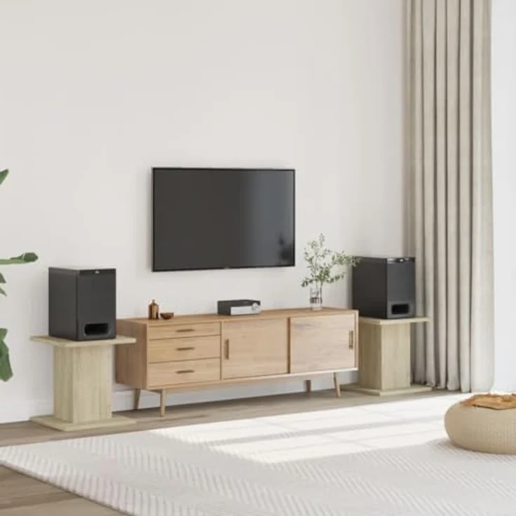 vidaXL Lautsprecherständer 2 STK., Hoher Boxenständer aus Sonoma-Eiche, stabil und vibrationsreduzierend, geeignet für HiFi Heimkino Surround Sound – Bild 2