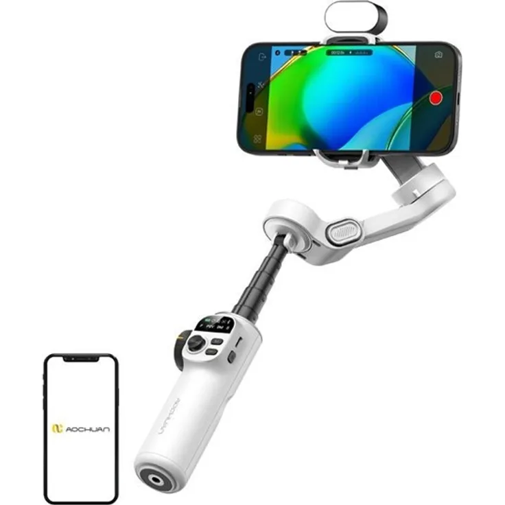 AOCHUAN X2 Gimbal, 3-Achsen-Bildstabilisierung mit integrierten RGB-Lichtern, weiß