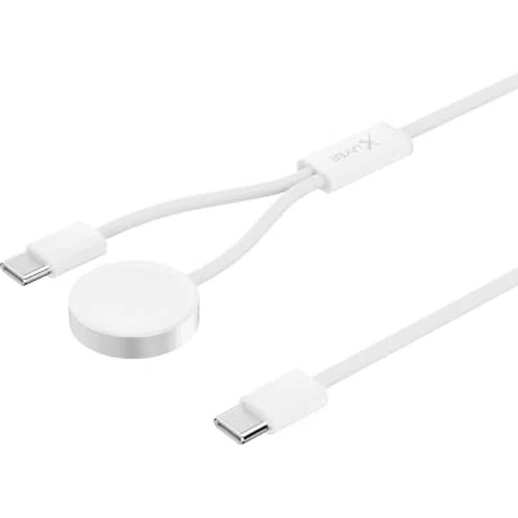 Xlayer 2-in-1 feingewebtes Kabel mit USB Typ C & Apple Watch Charger 1.5m, Ladekabel für Apple, Android sowie Smartphone und Tablet, White – Bild 2