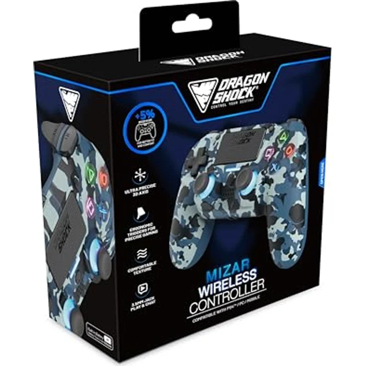DragonShock Mizar Wireless Gaming Controller, Blau Camouflage mit programmierbaren Tasten, rutschfester Oberfläche und Bluetooth-Verbindung für PS4, PC und mobile Geräte – Bild 2